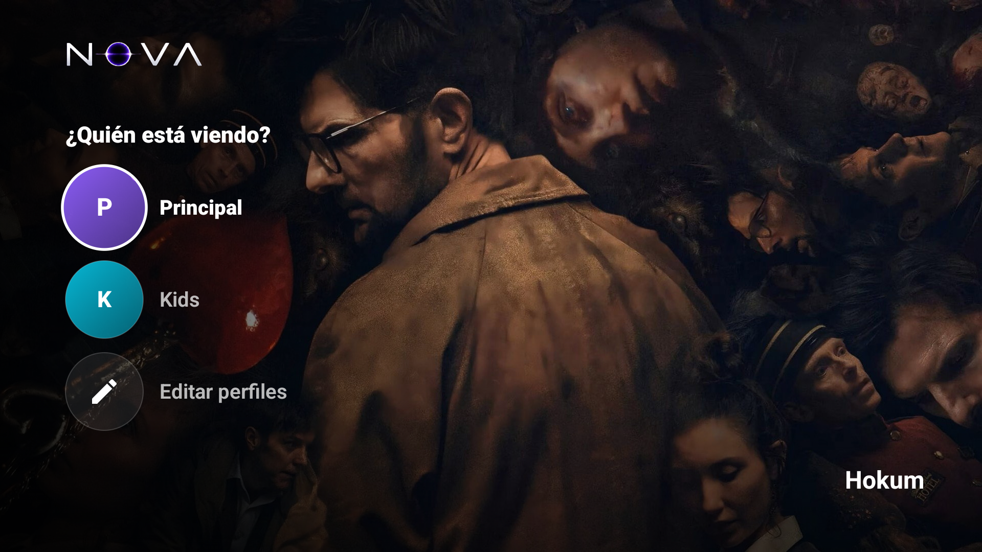 NOVA — selección de perfil: Principal, Kids y editar perfiles